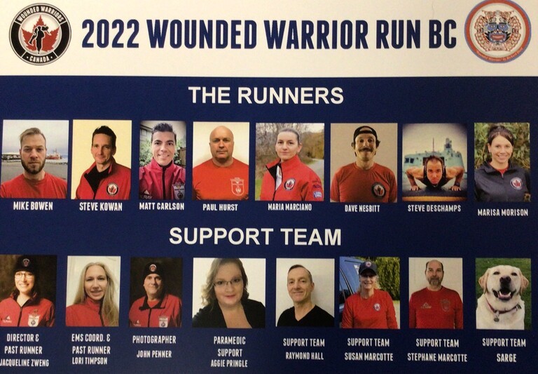 Here are the eight 2022 runners. Lori Timpson, a local Shawnigan Lake, resident ran the last 10 kilometers leading to the Malahat Legion