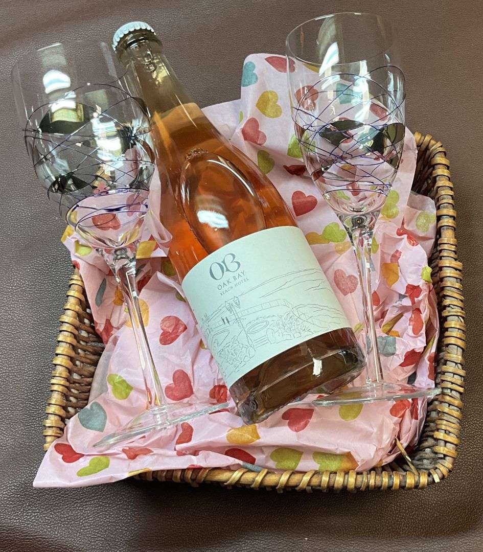 Oak Bay Rose with siler inlay glasses
